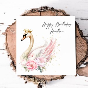 Carte d'anniversaire personnalisée pour elle, belle carte d'anniversaire princesse cygne pour fille, nièce, petite-fille, amie ou soeur