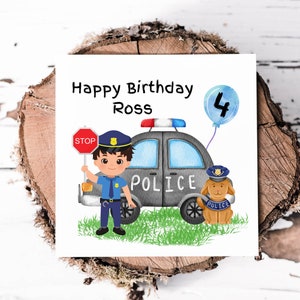 Tarjeta de cumpleaños personalizada con temática policial para niños, linda tarjeta para hijo, nieto, sobrino o ahijado, tarjeta de cumpleaños de policía con nombre y edad