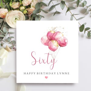 Biglietto di auguri per il 60° compleanno personalizzato con nome per amica, sorella, zia, cugina, biglietto di auguri glamour, sessantesimo compleanno femminile