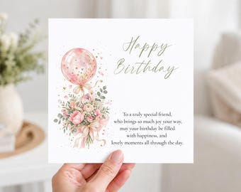 Special Friend Birthday Card, Floral Birthday Card for Friend, Pink Watercolour Flowers, Meaningful Birthday Verse Card for Her