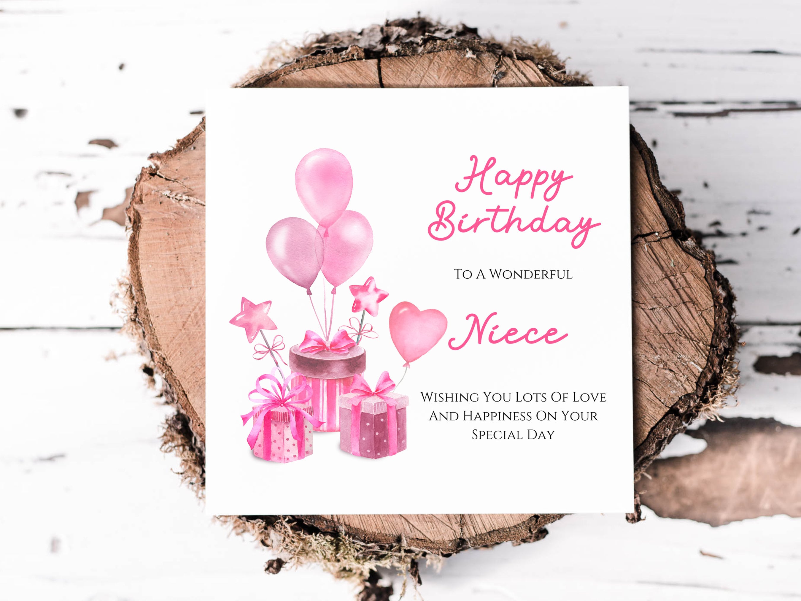 Wonderful Niece Birthday Card With Pink Balloons and