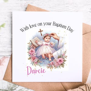 Lindo cartão de batismo personalizado para menina, com amor no seu dia de batismo, cartão com nome,