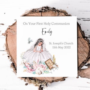 Personalised First Holy Communion Card For Daughter Or Granddaughter Keepsake Communion Card For Girls Personalised With Name And Date