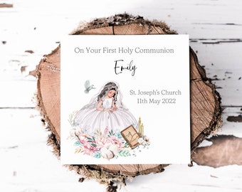 Personalised First Holy Communion Card For Daughter Or Granddaughter Keepsake Communion Card For Girls Personalised With Name And Date
