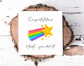 Personalised Congratulations Card With Shooting Rainbow Star, Lovely Card To Say Well Done On New Job, Passing Exams, Passing Driving Test