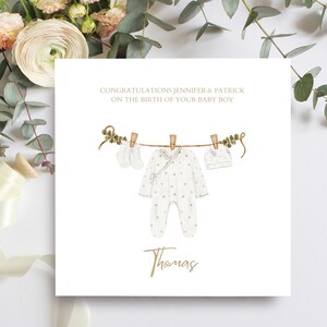 Gefeliciteerd ouders nieuwe babykaart, gepersonaliseerde kaart voor nieuwe ouders bij de geboorte van hun zoontje, met ouders en babynaam 39,95 €