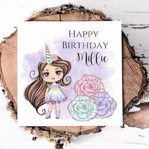 Carte d'anniversaire personnalisée pour jeune fille, parfaite pour fille, nièce, petite-fille, filleule, jolie poupée tendance