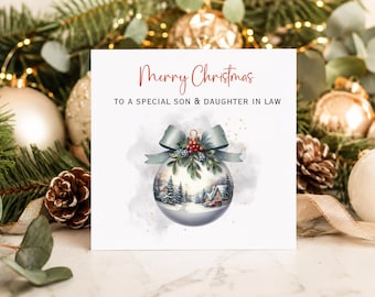 Son and Daughter in Law Christmas Card, Special Son & Daughter in Law Xmas Card, Watercolour Bauble Christmas Card, Festive Couple Card