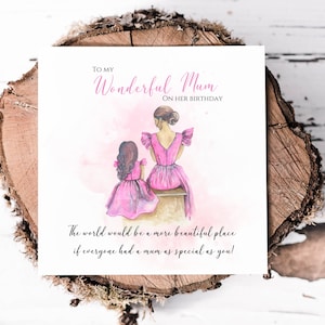 Bellissimo biglietto di auguri di compleanno per la mamma, grazioso biglietto per una meravigliosa mamma da parte della figlia, stampa acquerello madre e figlia, regalo ricordo per la mamma
