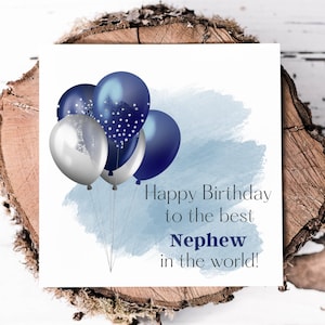 Carte d'anniversaire de neveu avec des ballons bleu marine et argent, carte d'anniversaire spéciale pour lui, carte d'anniversaire du meilleur neveu du monde