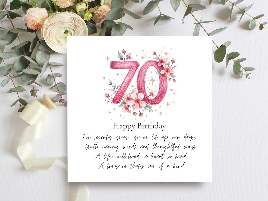 Personalized 70th Birthday Card for Her, Floral Watercolour Milestone ...