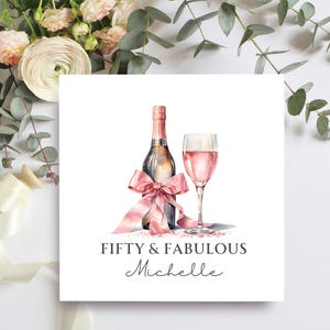 Cinquanta e favoloso biglietto di auguri di compleanno per lei personalizzato con nome per amica, sorella, figlia, nipote, nipote, biglietto di auguri di compleanno glamour