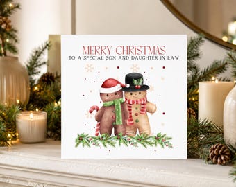 Watercolour Gingerbread Couple Christmas Card for Son & Daughter-in-Law