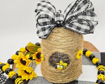 Handmade Jute Bee Hive Decor, Farmhouse Tier Tray Centerpiece