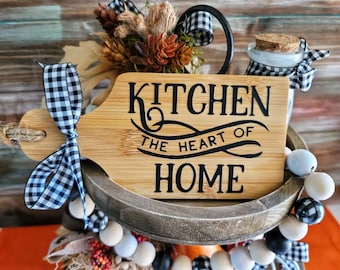 Farmhouse Style Mini Cutting Board Tiered Tray Decor, Mini Kitchen Sign, Kitchen Decor, Kitchen The Heart Of Home
