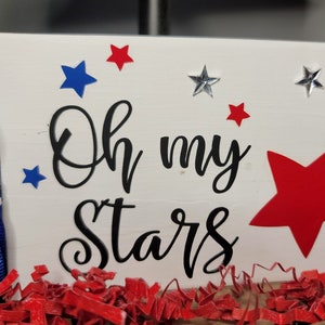 Independence Day Tiered Tray Decor, Patriotic Decor, Red White and Blue, Fourth of July Decor - Oh My Stars Wood Shelf Sitter