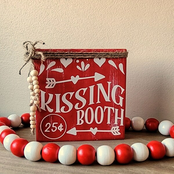 Kissing Booth Valentine's Day Tiered Tray Wood Sign, Tiered Tray Decor, Farmhouse Valentine, Gift For Friend, Galentine's Day, V101