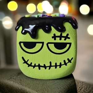 Frankenstein Marshmallow Buddy For Halloween Tiered Tray, Halloween Decor, Monster Decor, Halloween Shelf Sitter, Modern Farmhouse Decor