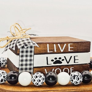 Live Love Woof Mini Faux Stacked Books For Dog Tier Tray, Farmhouse Dog Decor, Dog Home Decor, Dog Shelf Sitter, Gift For Dog Lover