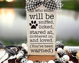 Funny Dog Sign: 'All Who Enter' Tiered Tray Decor