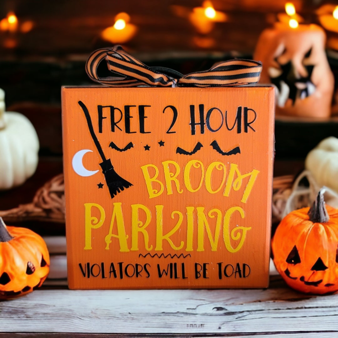 Broom Parking Sign for Halloween Tier Tray, Witch Broom Sign, Halloween ...