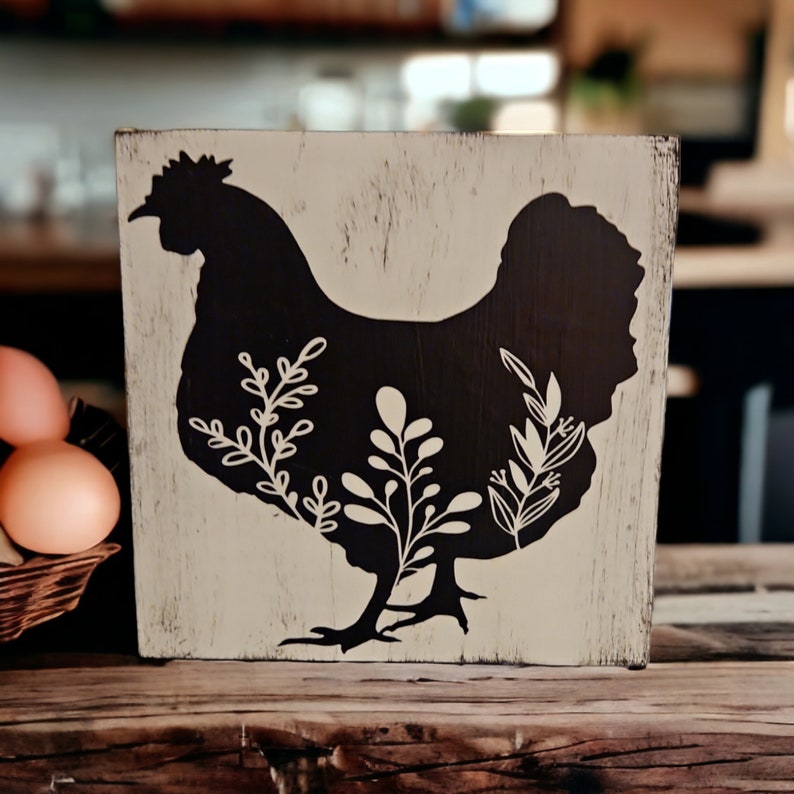 Distressed White Wooden Chicken Sign: Farmhouse Tier Tray Decor - Etsy