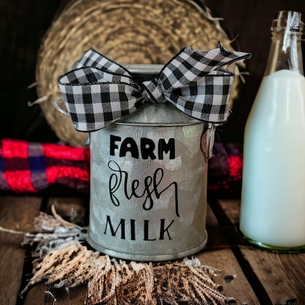 Farm Fresh Milk Farmhouse Mini Galvanized Milk Can For Tiered Tray Decor, Farm Shelf Sitter, Farmhouse Tier Tray, Milk Can, Farm Lover Gift