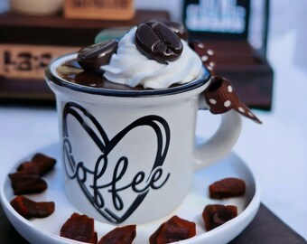 Coffee Lover Mini Mug: Tier Tray Decor with Faux Coffee Beans