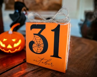 October 31 Halloween Wood Sign, Tiered Tray Decor