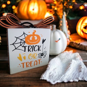 Trick Or Treat Halloween Sign For Halloween Tiered Tray, Halloween Home Decor, Rustic Fall Sign