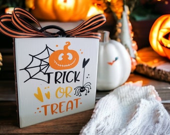 Handmade Trick Or Treat Halloween Tiered Tray Sign, Rustic Home Decor