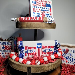 Fourth of July Decor, Patriotic Decor, Tiered Tray Decor, Small Wood Sign, America Decor, Independence Day