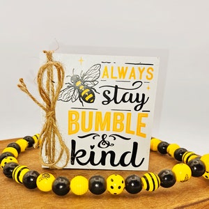 Bee Decor Wood Sign: Bumble and Kind Tiered Tray Shelf Sitter