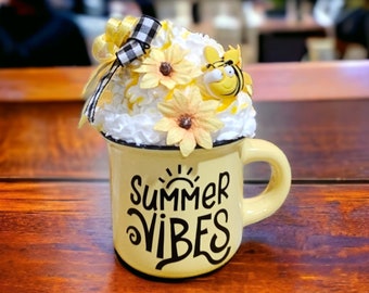 Sunflower Mini Mug, Honey Bee, Faux Whipped Topping, Tiered Tray Decor