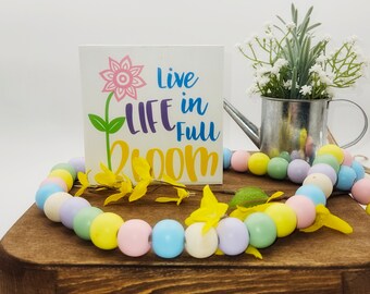 Spring Flower Wooden Sign: Farmhouse Tiered Tray Decor