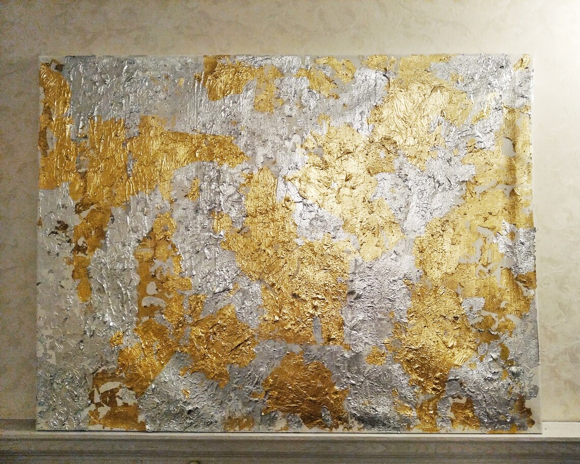 Wall textured decor gold silver interior original abstract Etsy
