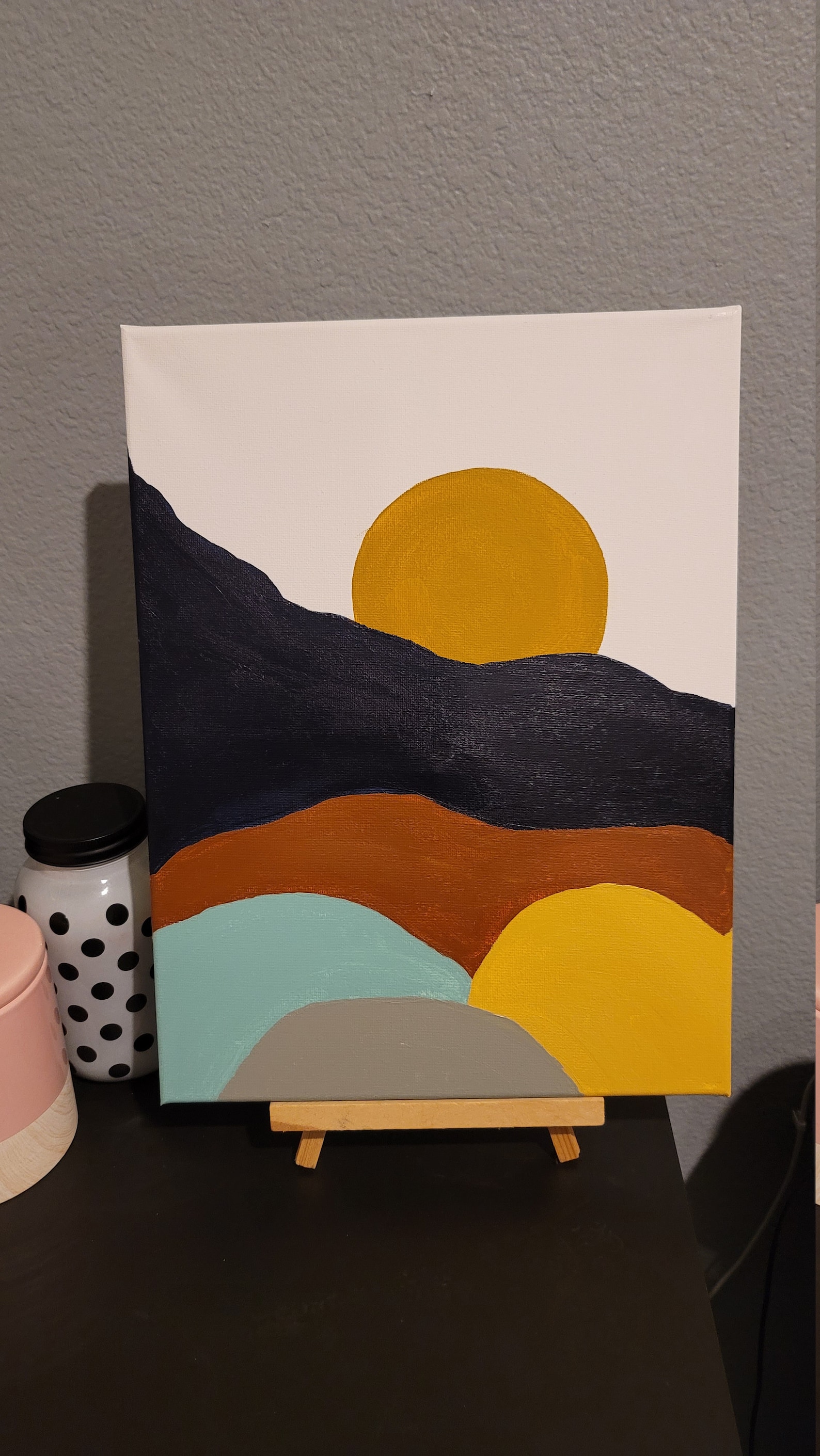 Acrylic painting of hills with sun coming out. | Etsy