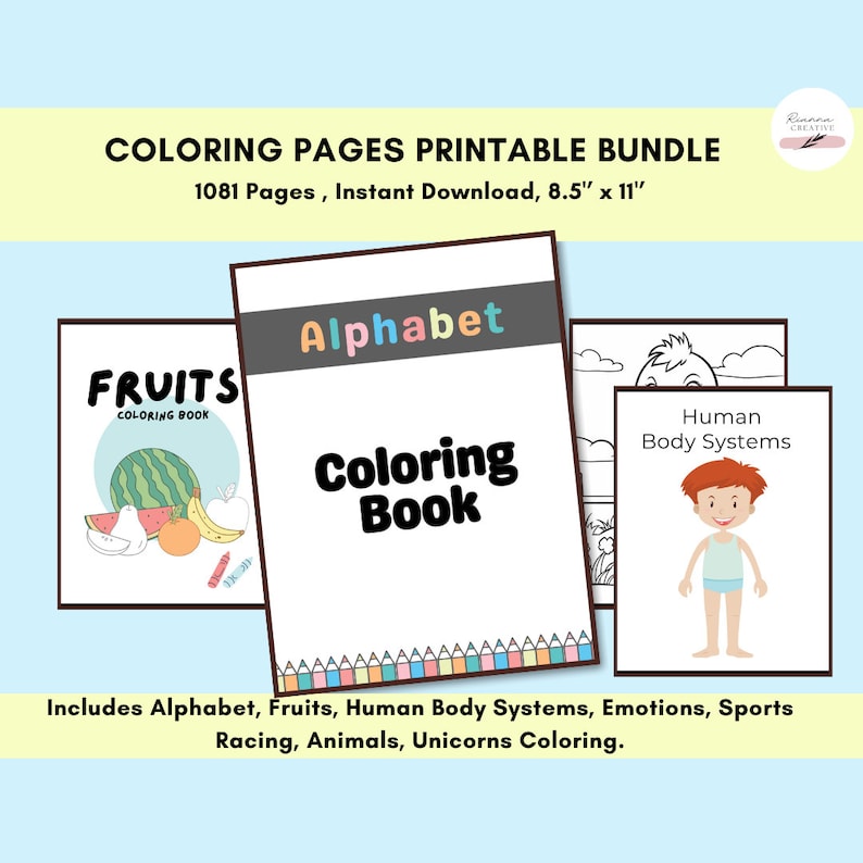Coloring Pages for Kids Printable Bundle, 1081 Pages, Coloring Sheets ...