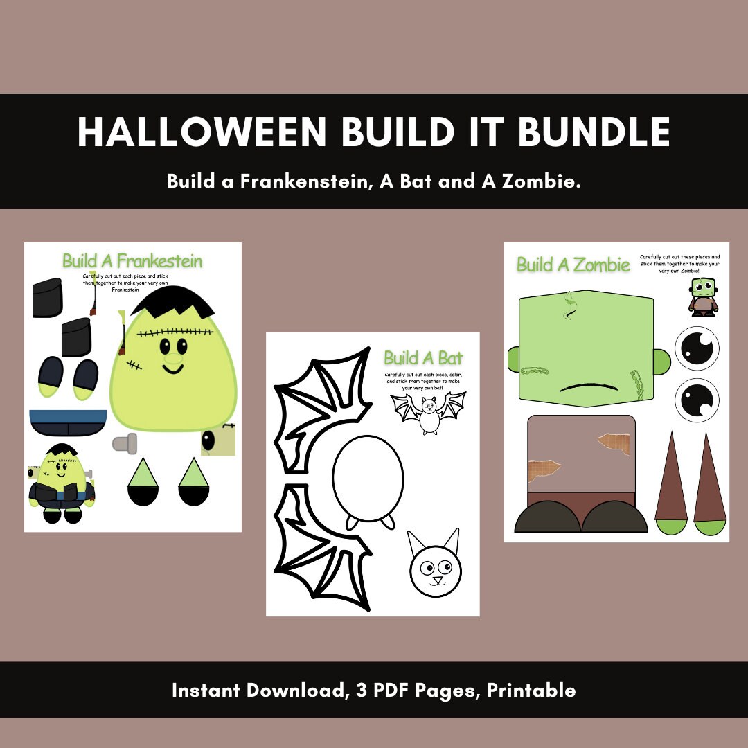 Halloween Kid Craft / Printable / Bundle / Build a Bat / Build a Zombie ...