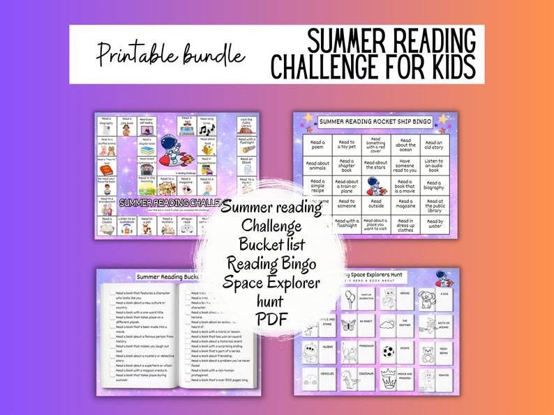 Summer Reading Challenge Printable for Kids/ PDF / Digital Download ...