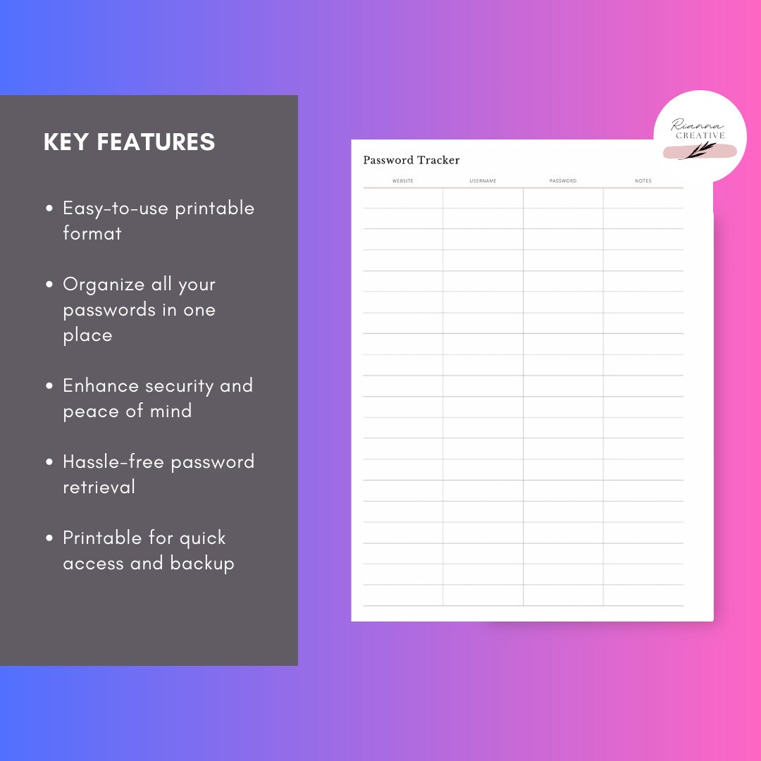Password Tracker Printable / Bundle / PDF / Instant Download/ - Etsy