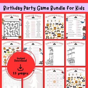 Pirate Birthday Party Games Printable / Red / 13 Pages / PDF / Pirate ...