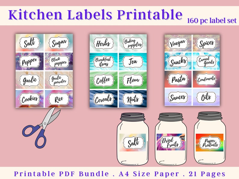 Kitchen Labels Printable / Colorful Abstract / Editable on Canva / PDF ...