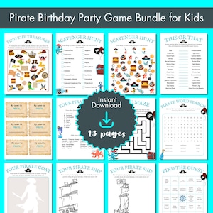 Pirate Birthday Party Games Printable / Aqua / 13 Pages / PDF / Pirate ...