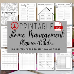 Home Management Planner Printable/ 124 Pages / Undated Calendar / PDF / Instant Download / Home Management Binder / Household Binder