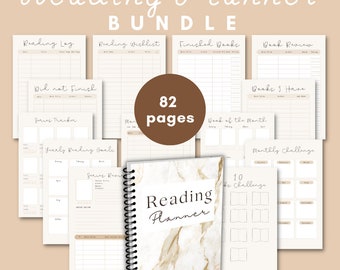 Reading Planner Printable / 82 Pages/Instant Download/PDF/A4/Reading Journal Tracker / Book Review Reading Planner/ Beige / Bundle