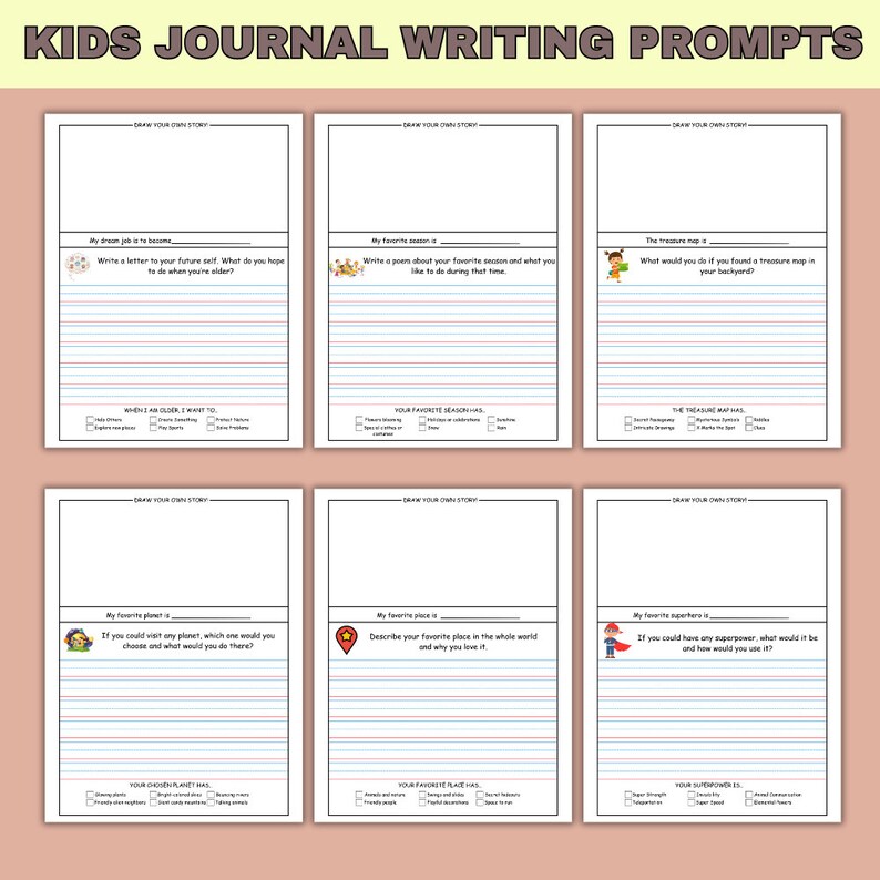 Kids Journal Prompts Printable / 25 Pages / PDF / Writing Prompts ...