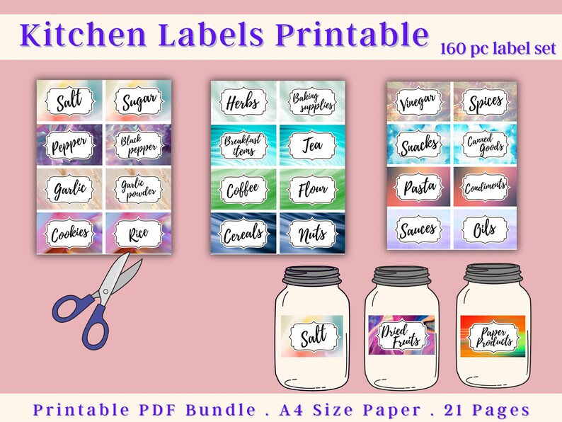 Kitchen Labels Printable / Colorful Abstract / Editable on Canva / PDF ...