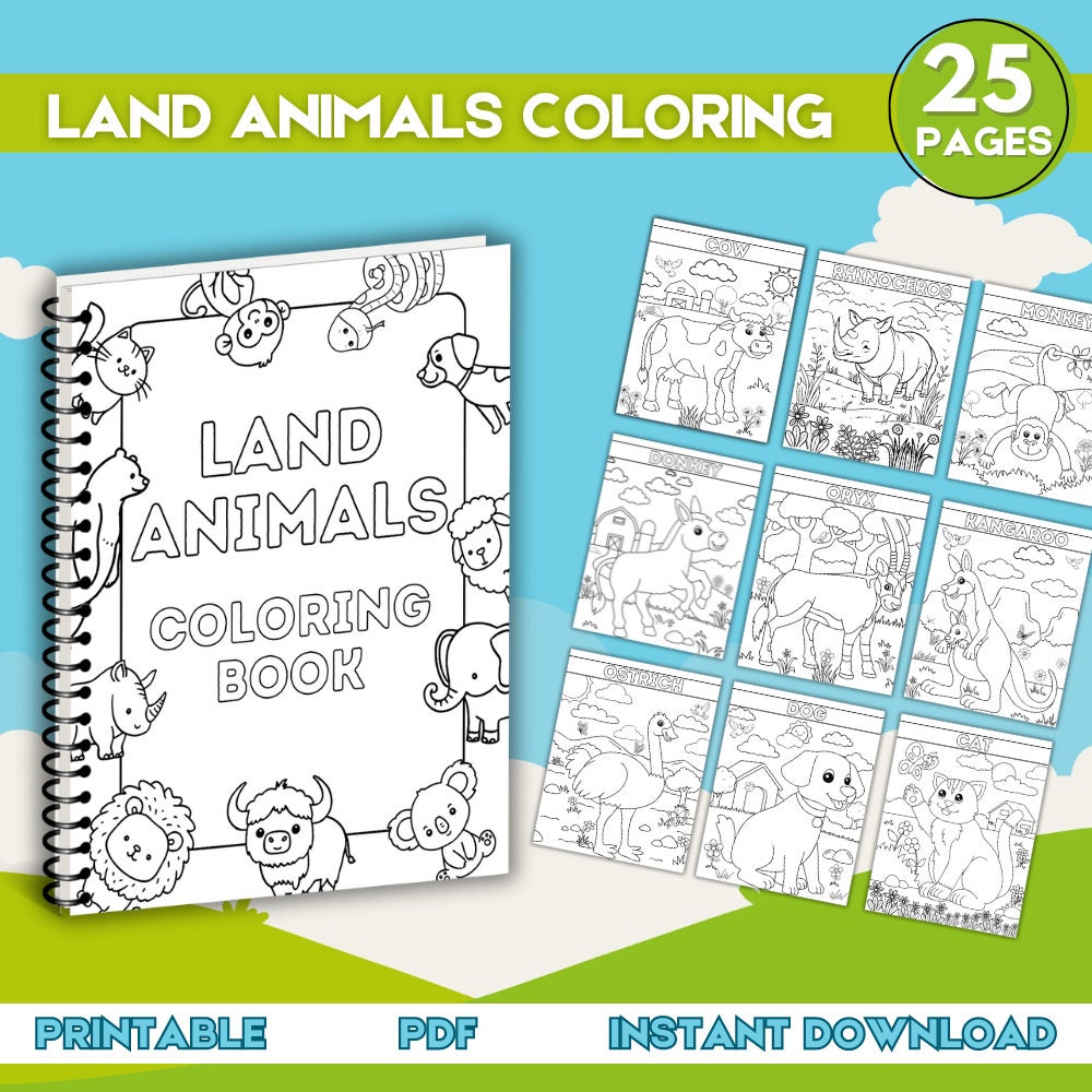 Kids Coloring Pages Land Animals / PDF / Printable / 25 Pages / Fun ...