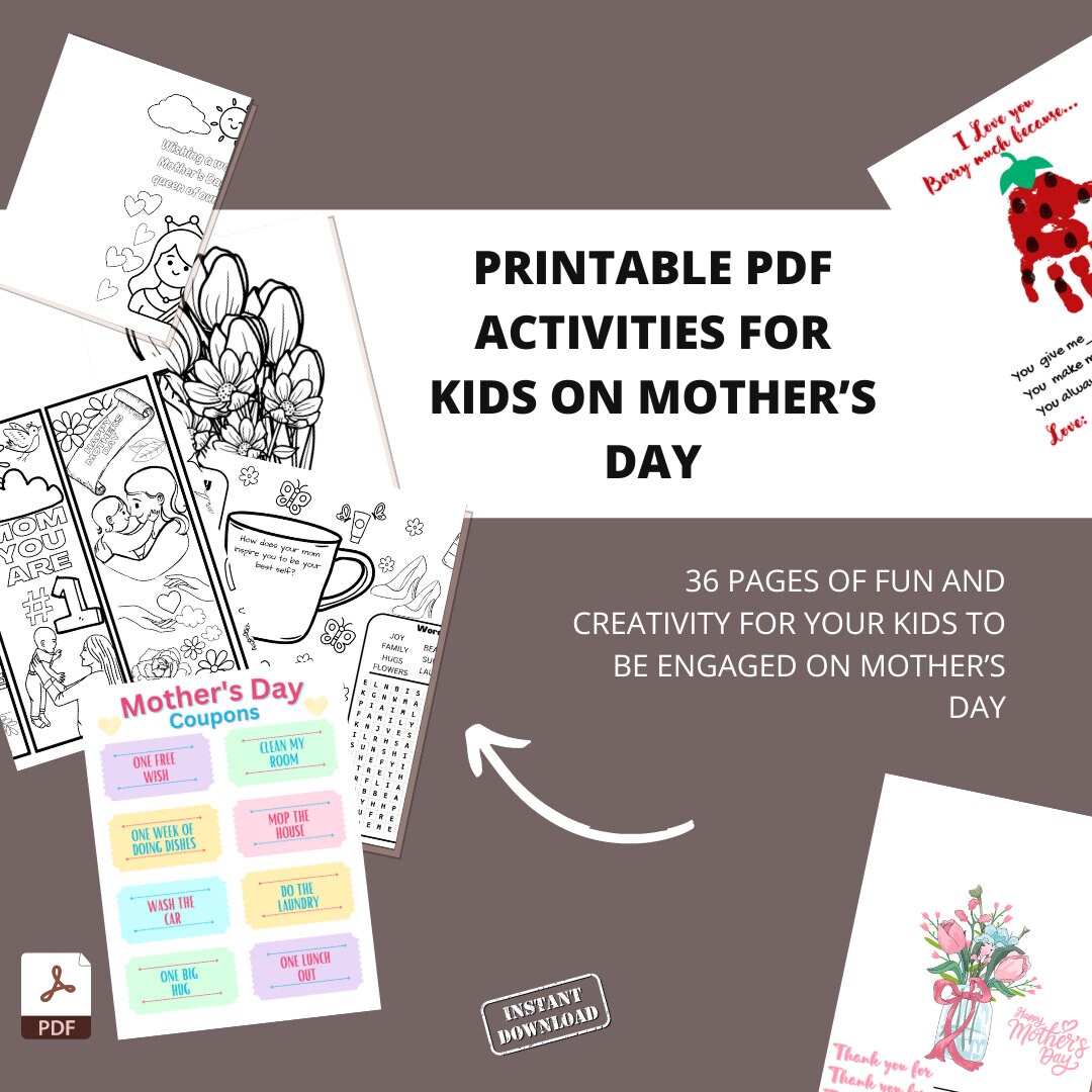 Mother's Day Printable PDF Activities Bundle for Kids Fun and Creative Craft Ideas Instant ...